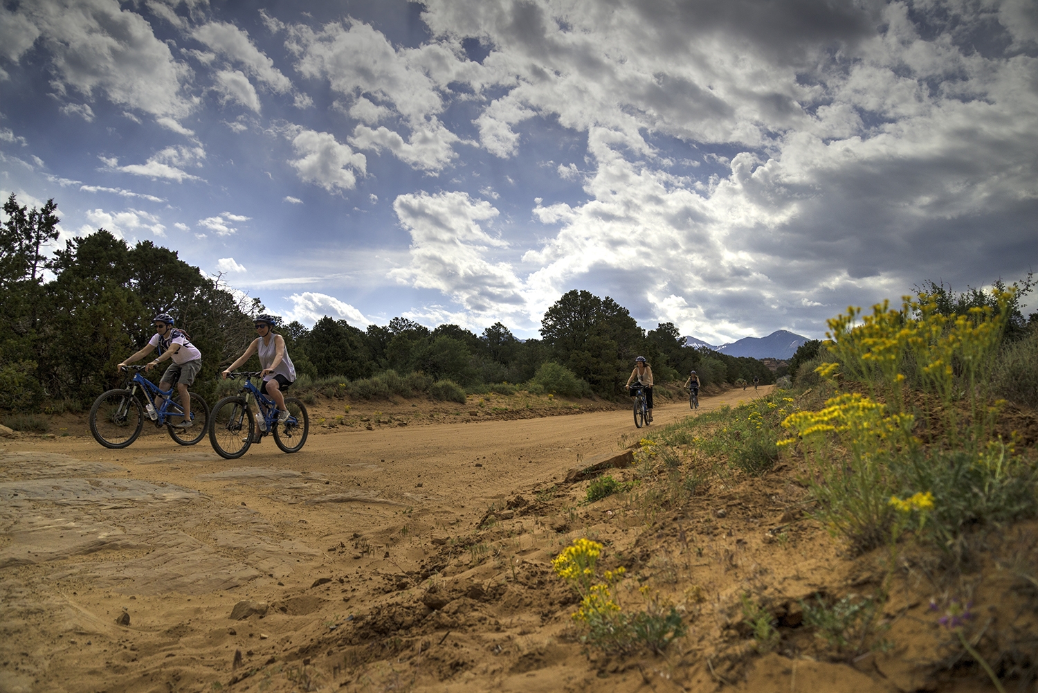 Fall Moab Yellow flowers riders Sandflats