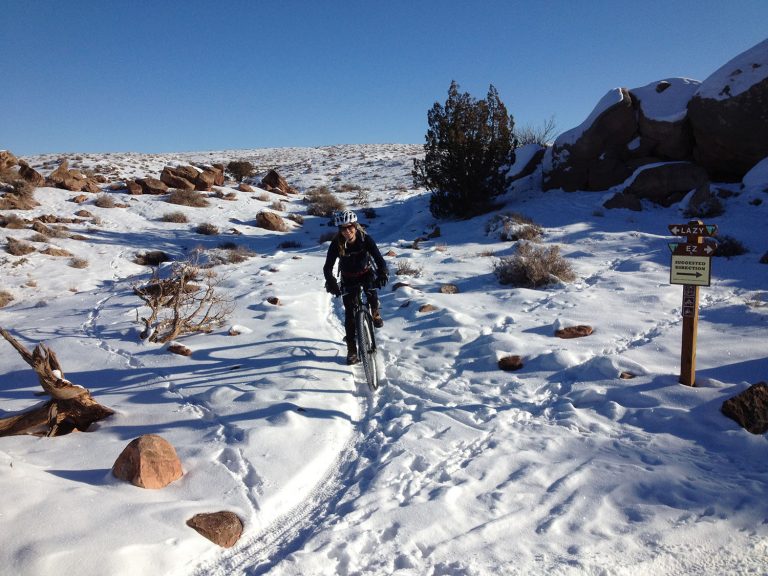 Snow on Lazy, Moab Mountain Bike Trail